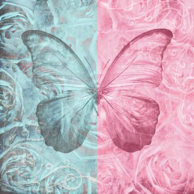 Grungy old textured paper with roses and butterfly clipart