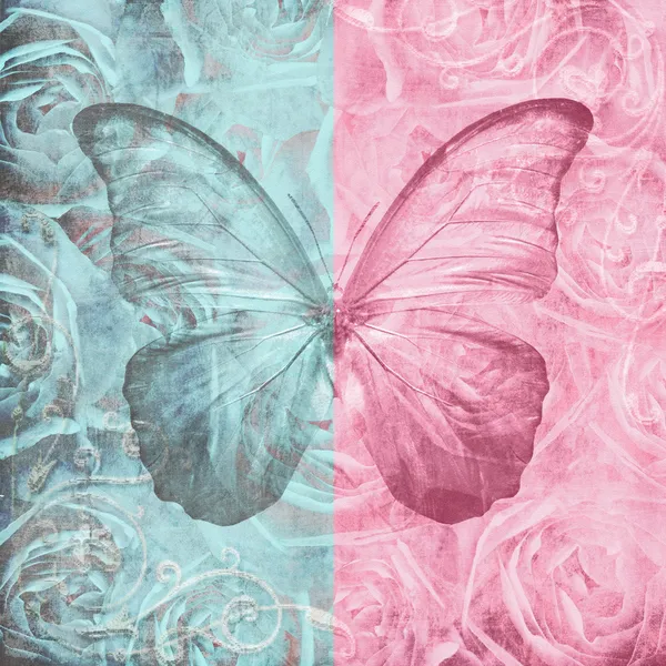 Grungy Alten Strukturierten Papier Mit Rosen Und Schmetterling — Stockfoto