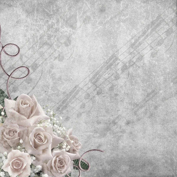 Hochzeitstag Hintergrund Mit Rosen Und Noten — Stockfoto