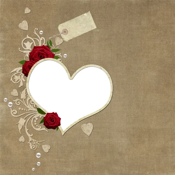 Vintage elegante hart frame met rozen en parels — Stockfoto