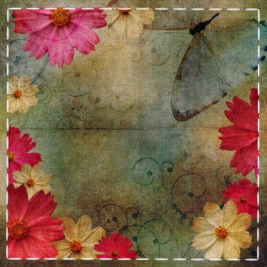Vintage Floral design background and butterflies