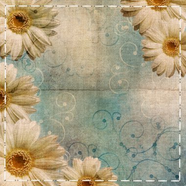 Vintage shabby blue background with camomile clipart