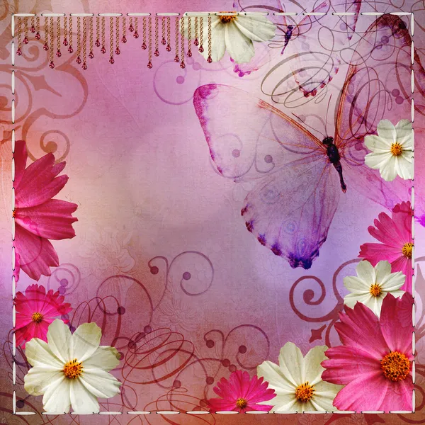 Albüm Kapağı Çiçek Tasarım Kelebekler — Stok fotoğraf