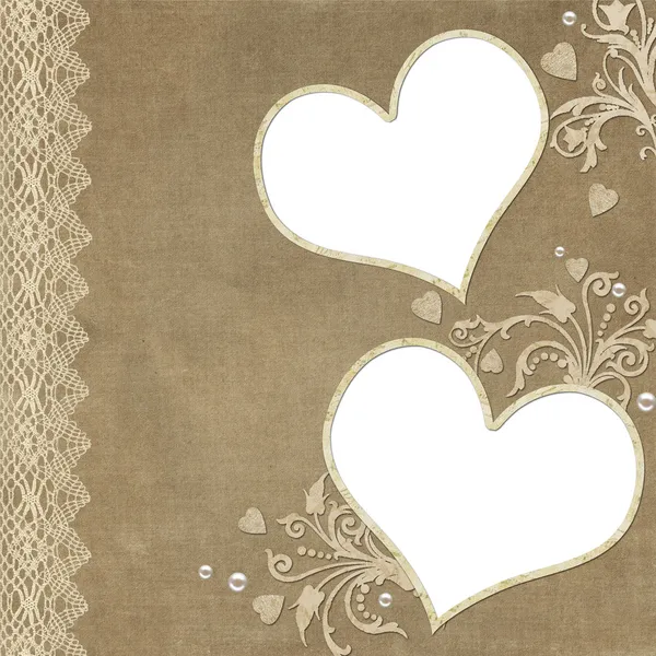 Vintage κομψό καρδιά πλαίσιο με δαντέλα και μαργαριτάρι — Φωτογραφία Αρχείου