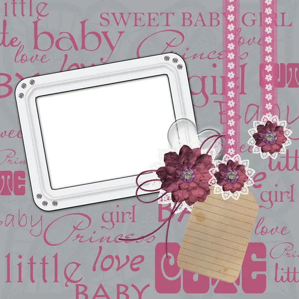 Photo frame for a girl with a flowers, heart, lace — Stock Photo, Image