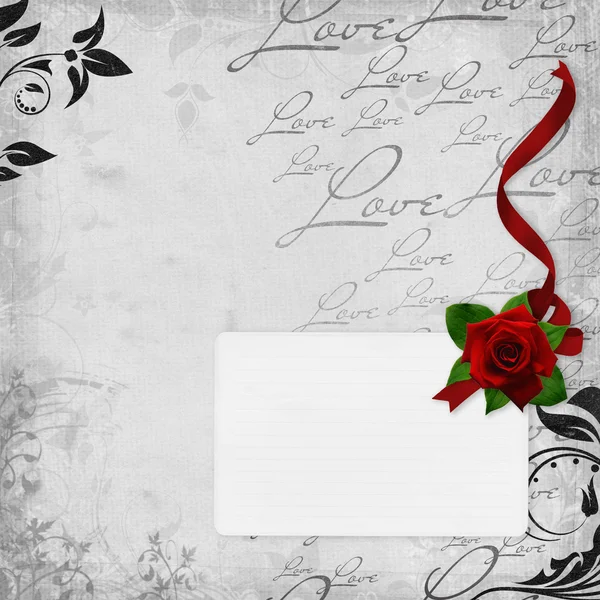Hermosa tarjeta con rosas rojas en el fondo blanco —  Fotos de Stock