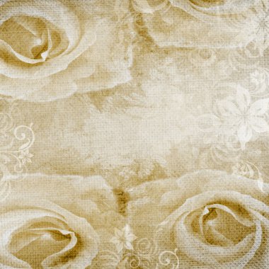 Grunge romantic background with beige roses clipart