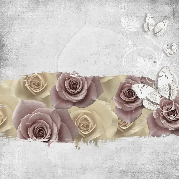 Retro-Hintergrund mit Blumen und Schmetterling — Stockfoto