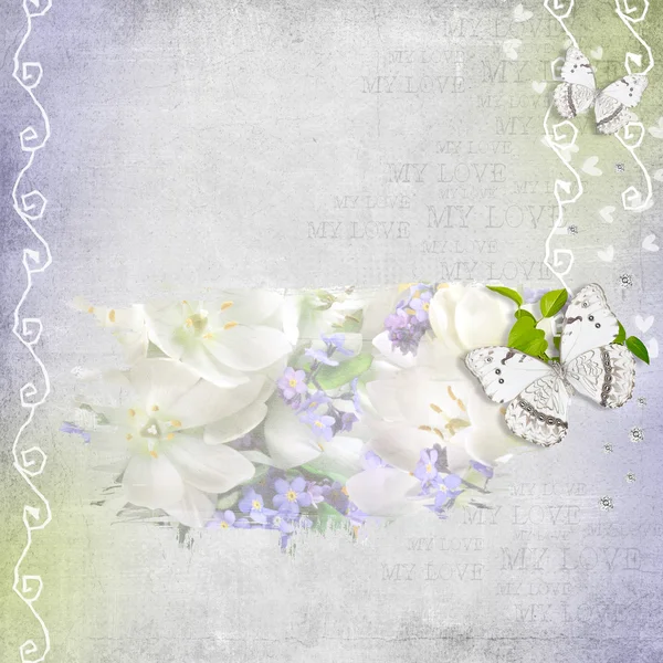 Retro háttérben virágok és a pillangó — Stock Fotó
