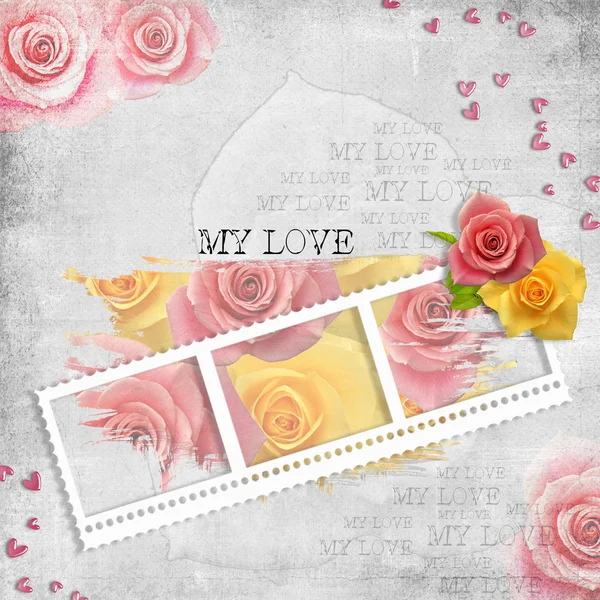 Ретро фон с почтовой рамкой и пастельной розой — стоковое фото