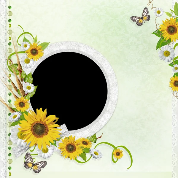 Çerçeve ve çiçek (1 set / yaz arka plan) — Stok fotoğraf