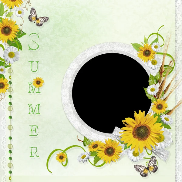 Літній фон з рамкою і квітами (1 з набору ) — стокове фото