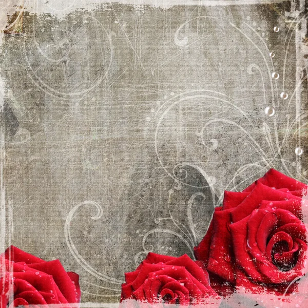 Alter dekorativer Rahmen mit Blumen und Perlen — Stockfoto