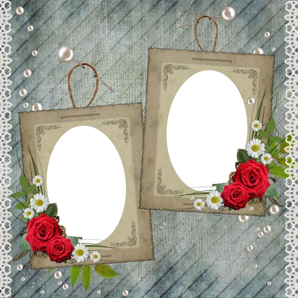 Old decorative frame with flowers and pearls — Stock Photo, Image