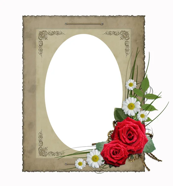 Geïsoleerde oude vintage papier frame met bloemen — Stockfoto