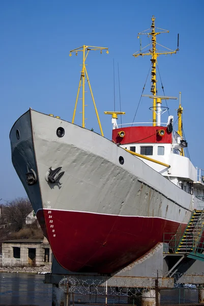 Ship with yellow masts — Stock Photo, Image