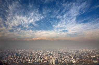 Birdeye view of Andes and Santiago, Chile, view from Cerro San Cristobal clipart