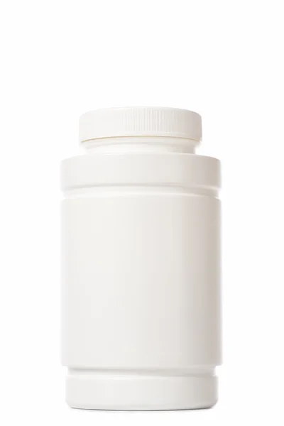Белая бутылка лекарства на белом фоне — стоковое фото