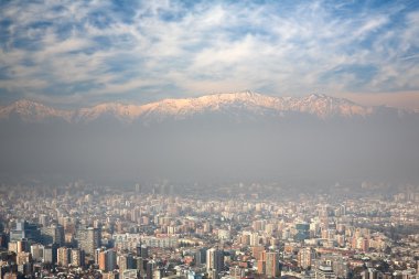 Birdeye view of Andes and Santiago, Chile, view from Cerro San Cristobal clipart