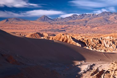 View from Valle de la Muerte (Death Valley) on the dune and Andes, Atacama desert, Chile clipart