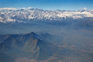 Aerial view of Andes and Santiago with smog, Chile clipart