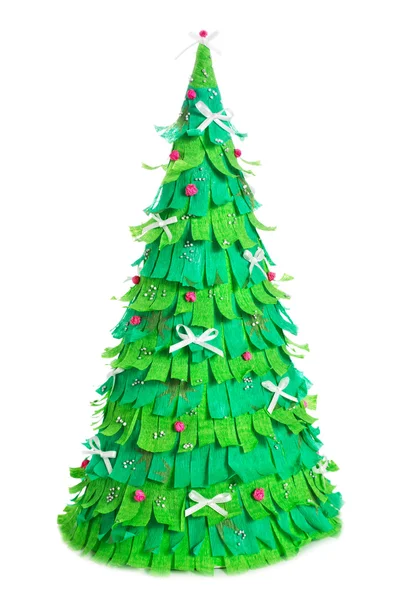 Handgeschept Papier Kerstboom Geïsoleerd Witte Achtergrond — Stockfoto