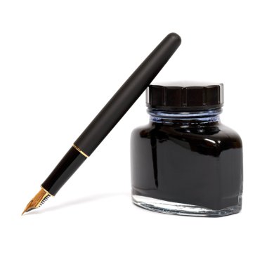 Fountain pen with ink bottle clipart