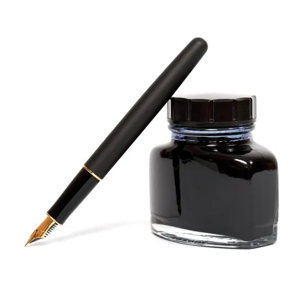 Caneta-tinteiro com frasco de tinta — Fotografia de Stock