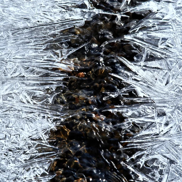 Ice crystal on the frozen stream — Stock Photo, Image