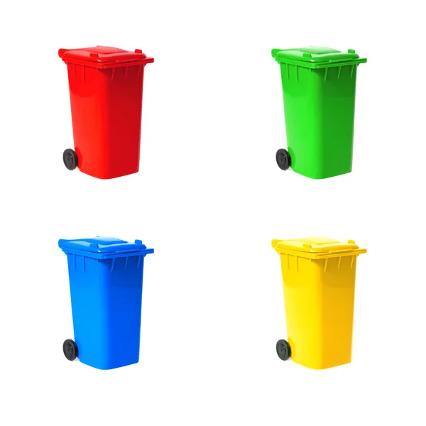 Set of various empty recycling bins — Stock Photo, Image