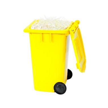 Full yellow recycling bin with plastic clipart