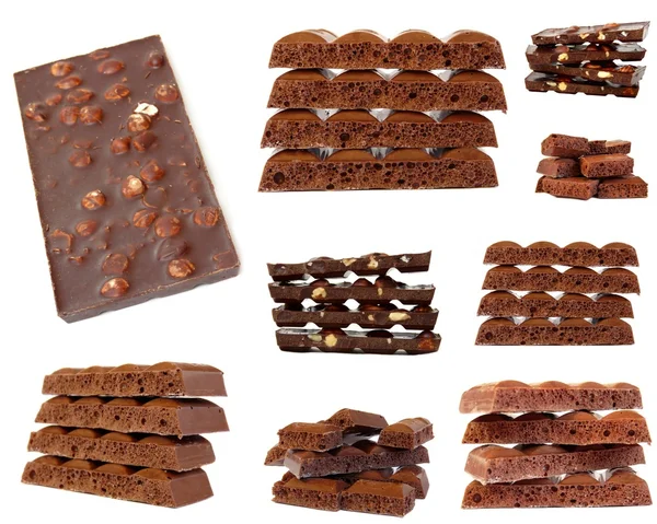 Chocolate aislado sobre fondo blanco. Collage. —  Fotos de Stock