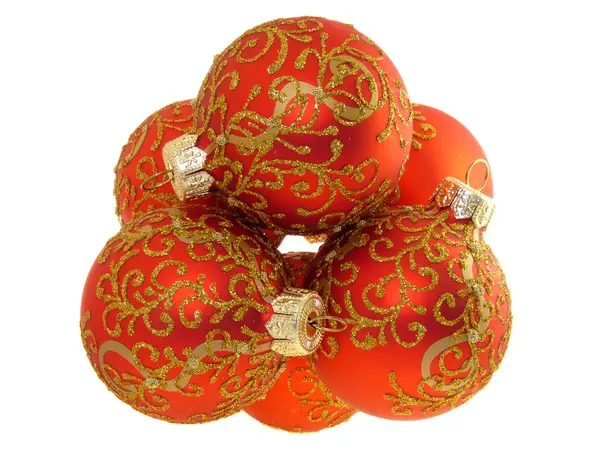 Decoração de Natal, bolas vermelhas isoladas em branco — Fotografia de Stock