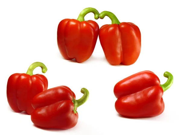 Červená paprika izolovaných na bílém pozadí. koláž — Stock fotografie