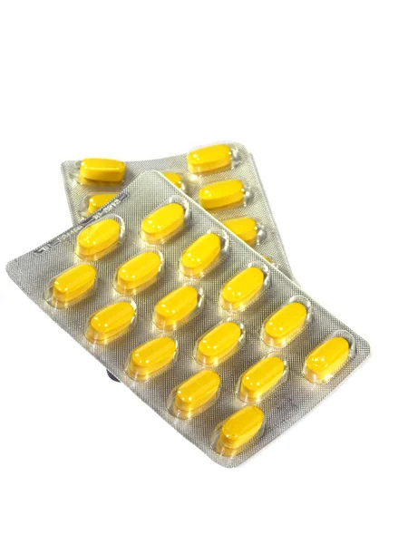 Yellow Pills Blister Isolated White Background — Stock Photo, Image