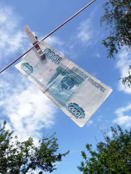 Russian Money Hanging Clothesline Money Laundering — Stock Photo, Image