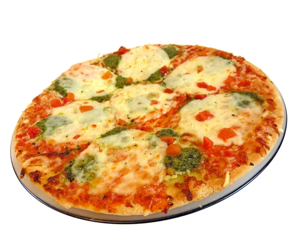 Appetizing pizza with mozzarella cheese isolated on white background — Stock Photo, Image