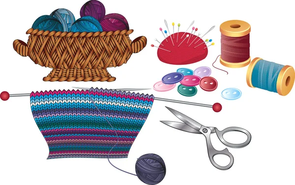 Предметы для вязания и шитья — стоковый вектор