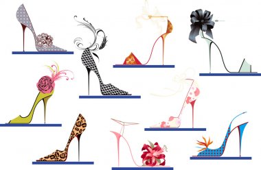 Collection of women's shoes with high heels