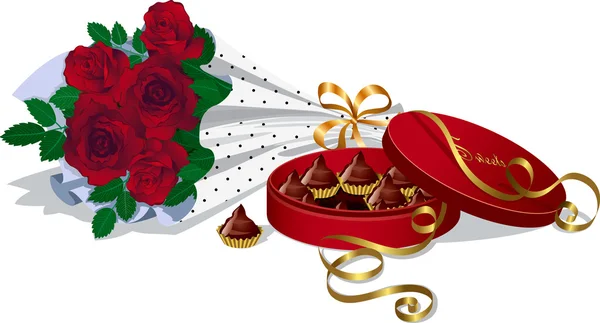 Розы и шоколадные конфеты — стоковый вектор