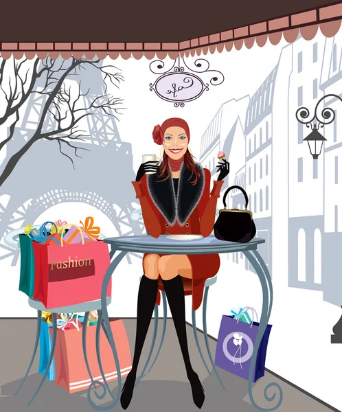 Взимку покупки в Парижі — стоковий вектор