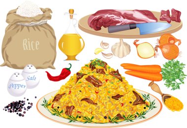 Pilaf and ingredients clipart