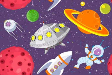 Cartoon space seamless background clipart