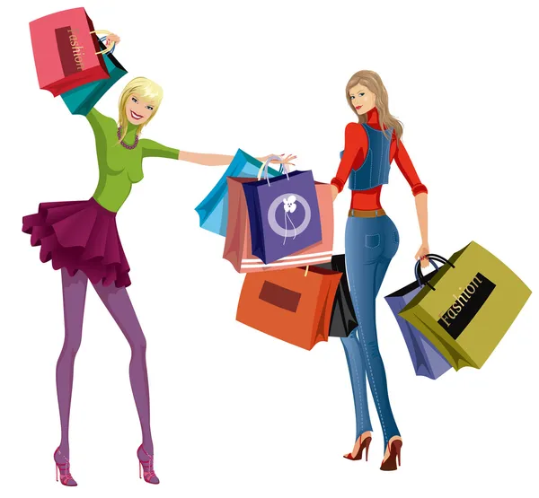 Compras meninas — Vetor de Stock