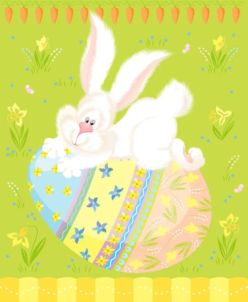 Vector Illustration Cute White Bunny Painted Easter Egg — Stock Vector
