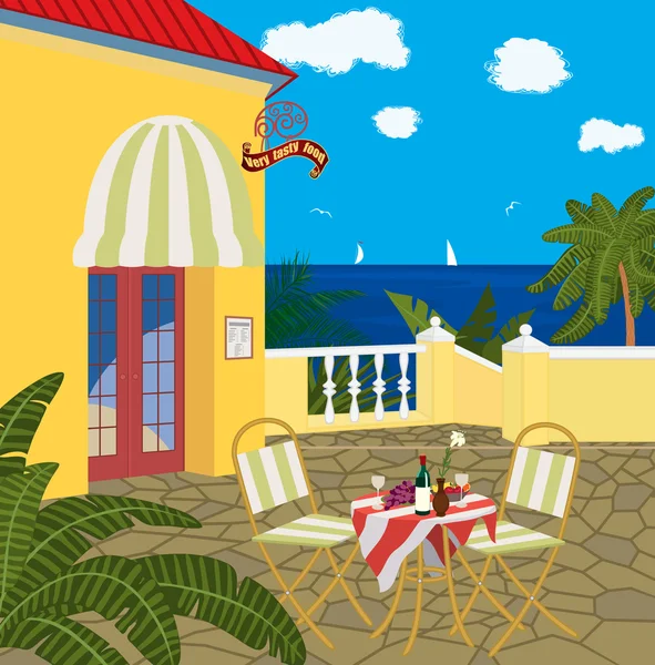 Restaurante junto al mar — Vector de stock