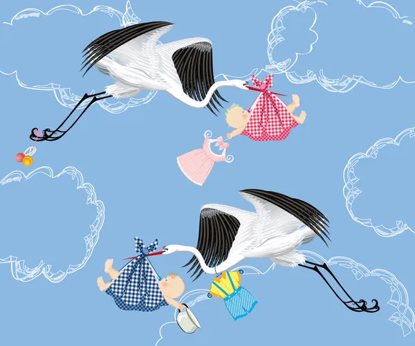 Stork and baby — Stock Vector