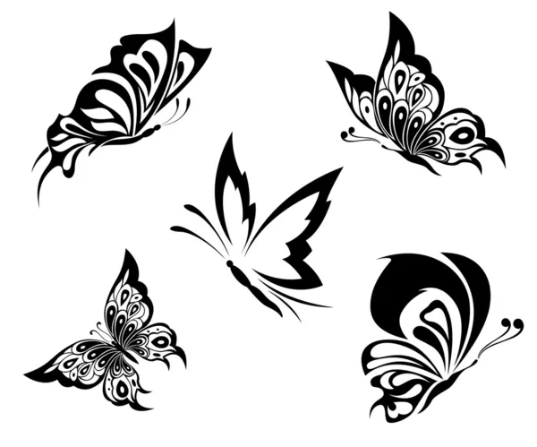 Černá bílá motýlů tetování — Stockový vektor