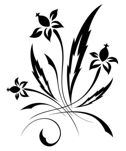 Vector negro un patrón de flor blanca — Vector de stock
