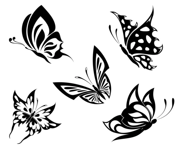 Set de mariposas blancas negras de un tatuaje — Vector de stock